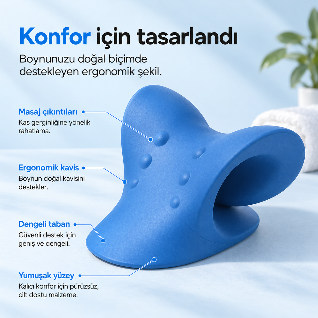 Mavi boyun destek aparatının tasarım ayrıntıları.
