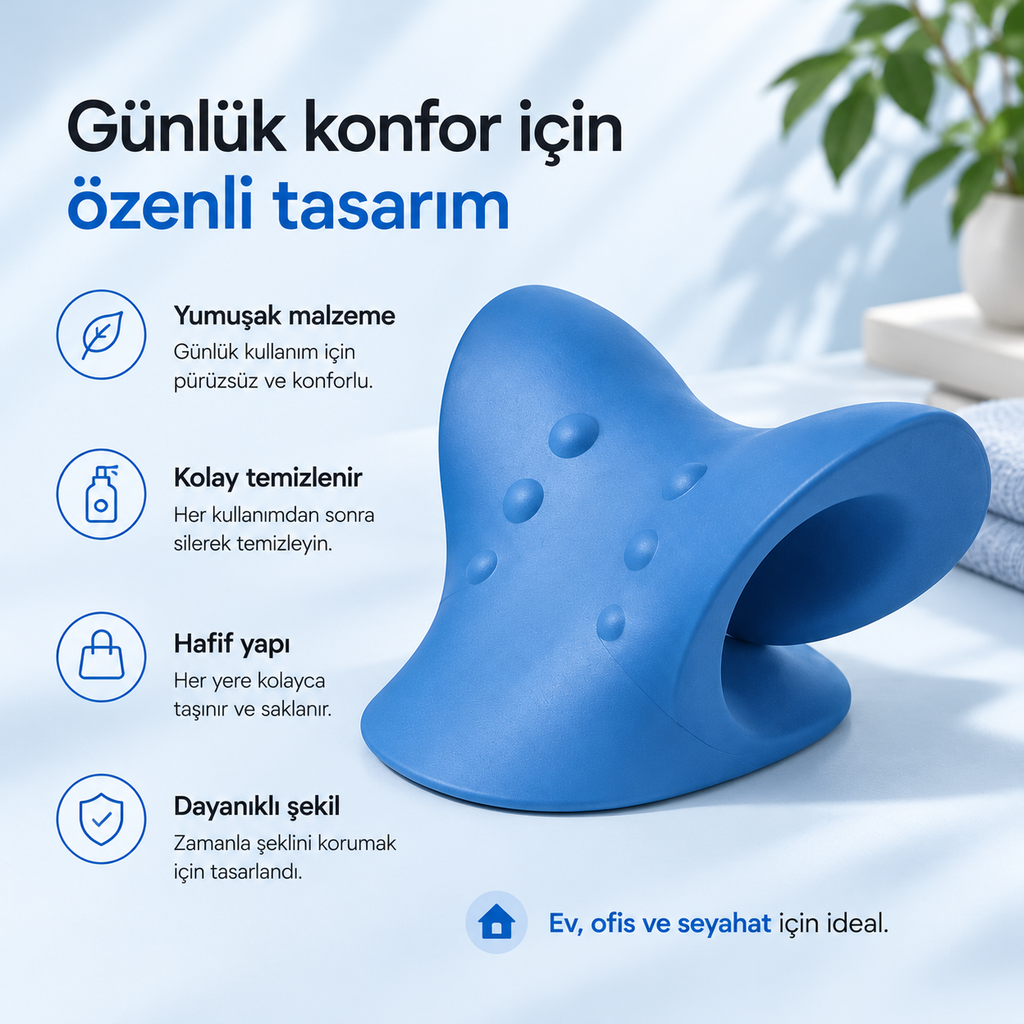 Mavi boyun desteğinin malzeme ve bakım özellikleri.