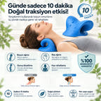 Mavi boyun desteği, kullanım görseli ve ürün özellikleri.