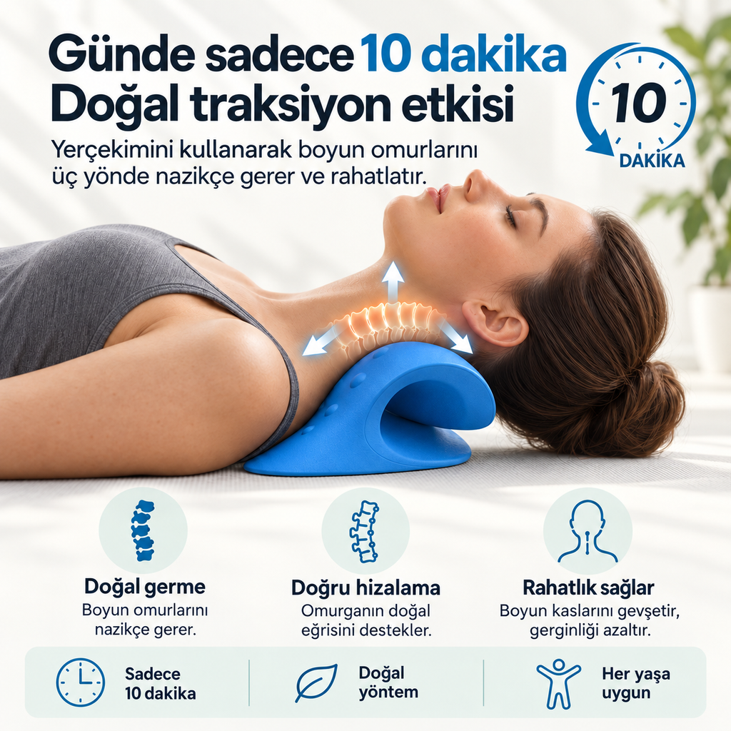 Boyun desteğinin kavisli şekli ve kullanım açıklaması.